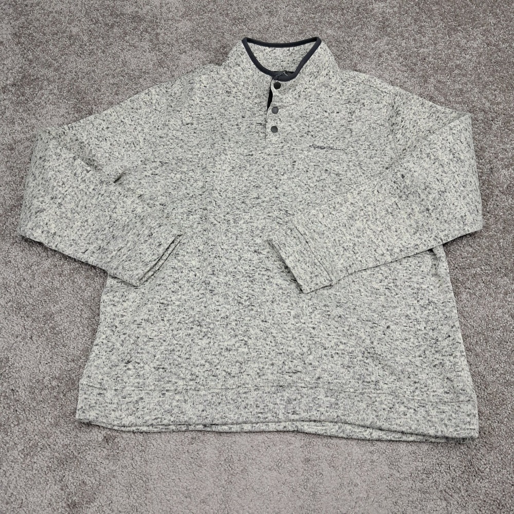 Eddie Bauer Mens XL Grey Marled Quarter Snap Fleece Pullover Sweater Mock Neck